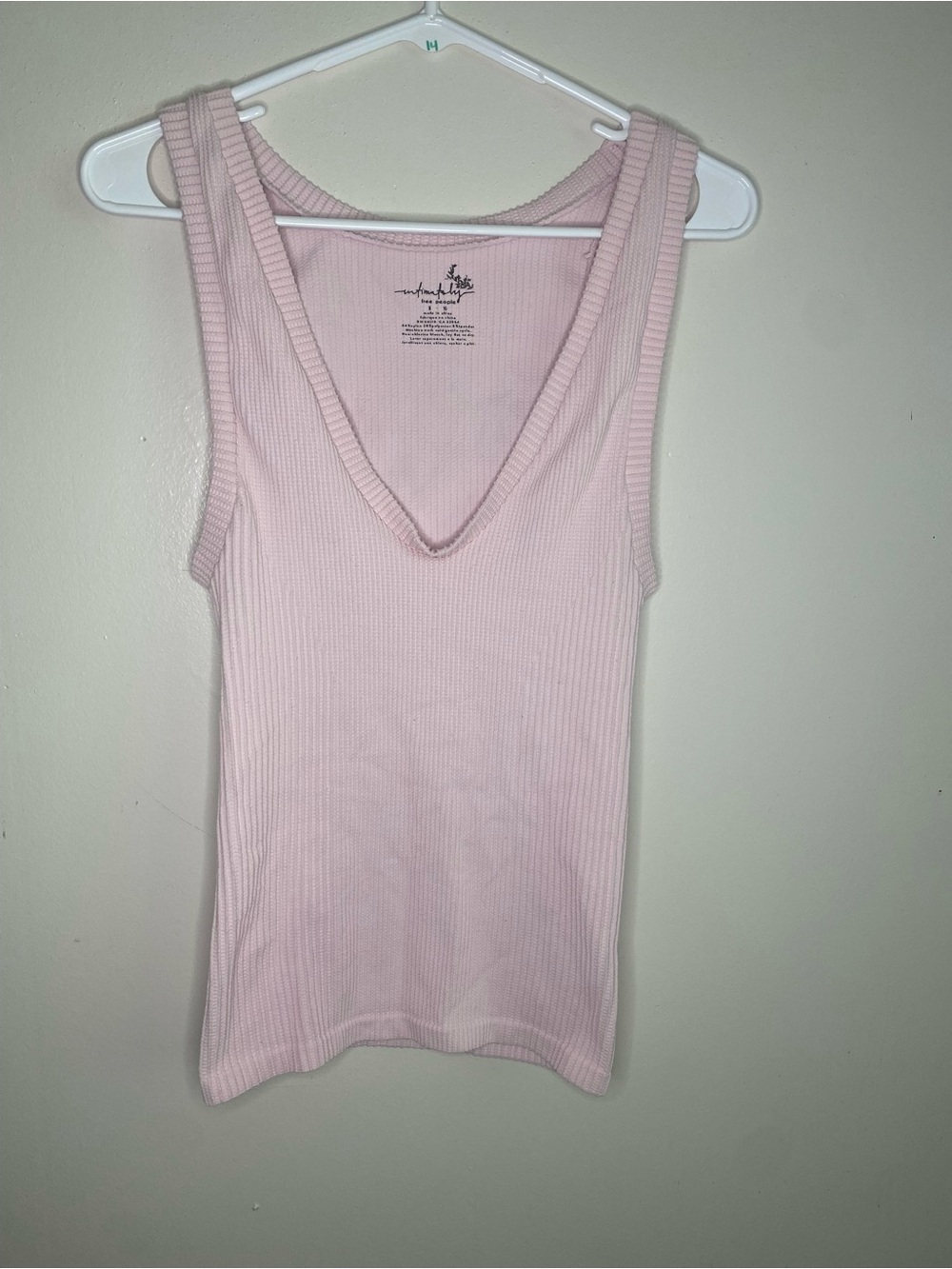Free People Ribbed V-Neck Tank Top - Pale Pink Size XL